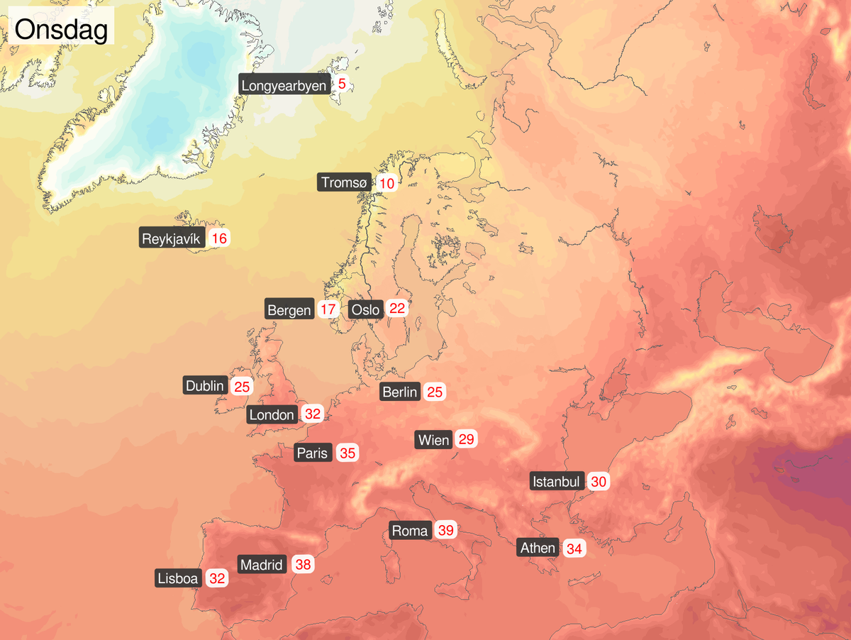 Temperaturkart over Europa