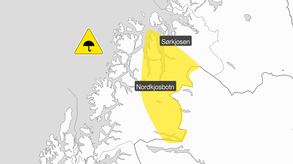 Gult varsel om mye regn i deler av Troms i dag tirsdag