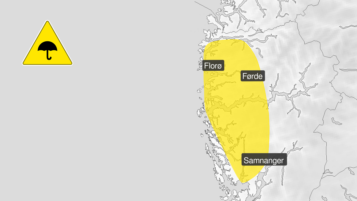 Farevarsel om regn på Vestlandet søndag