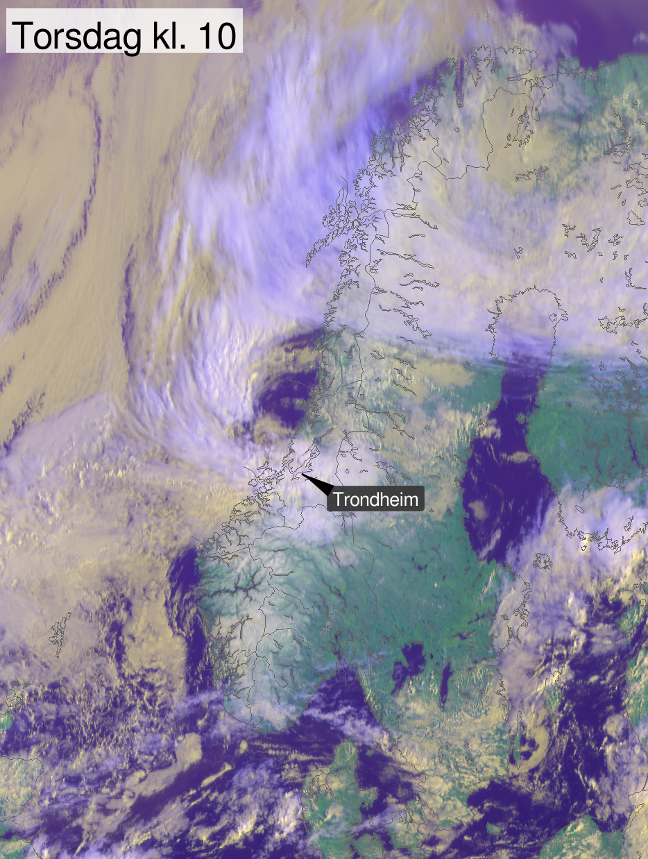 Satellittbilde over Norge torsdag formiddag