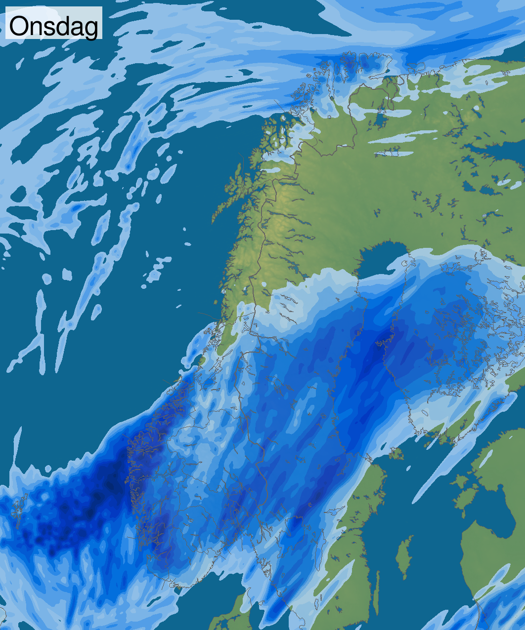 Nedbørsdøgnet i Norge onsdag