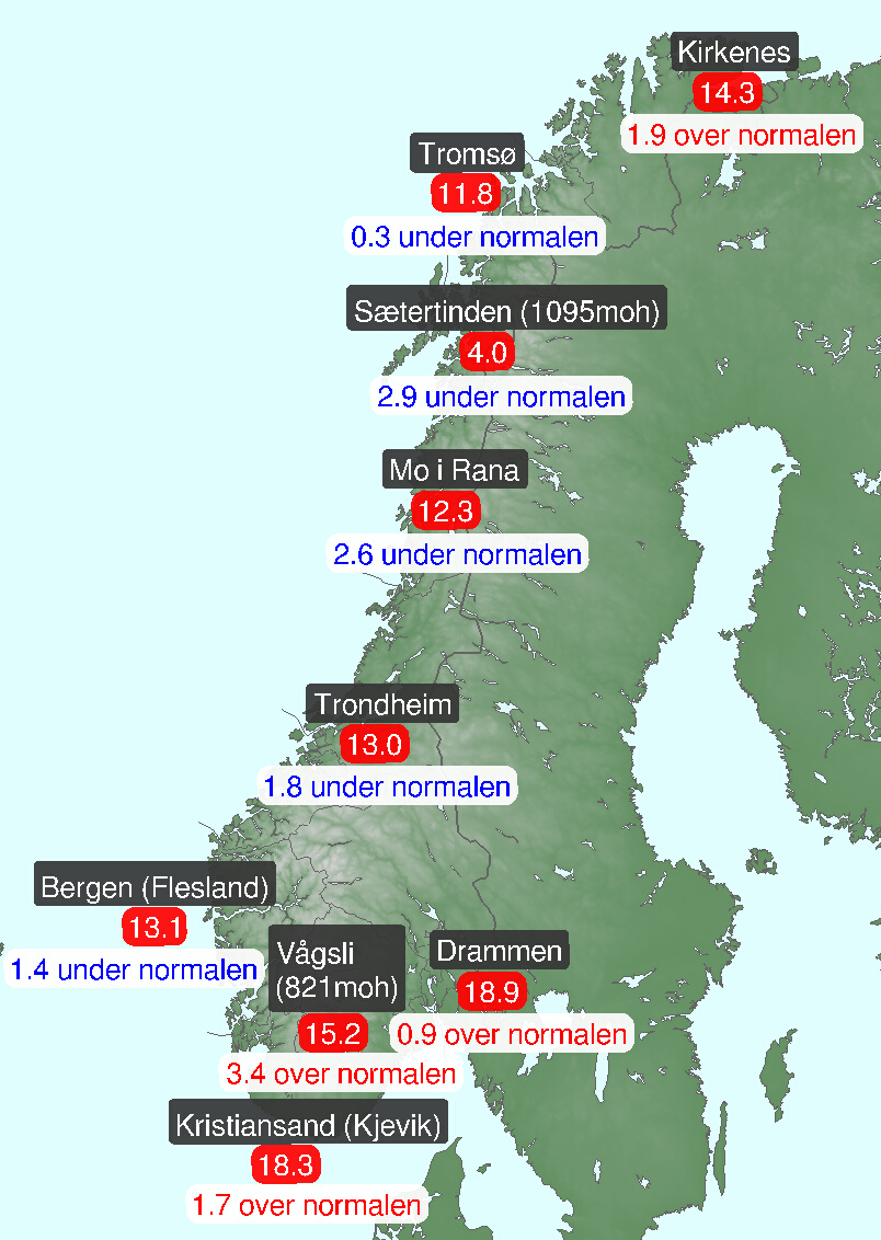 Kart som viser månadsmiddel for juli
