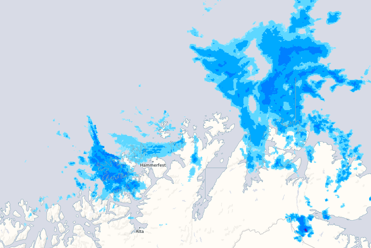 Radarbilde over Finnmark fra yr.no