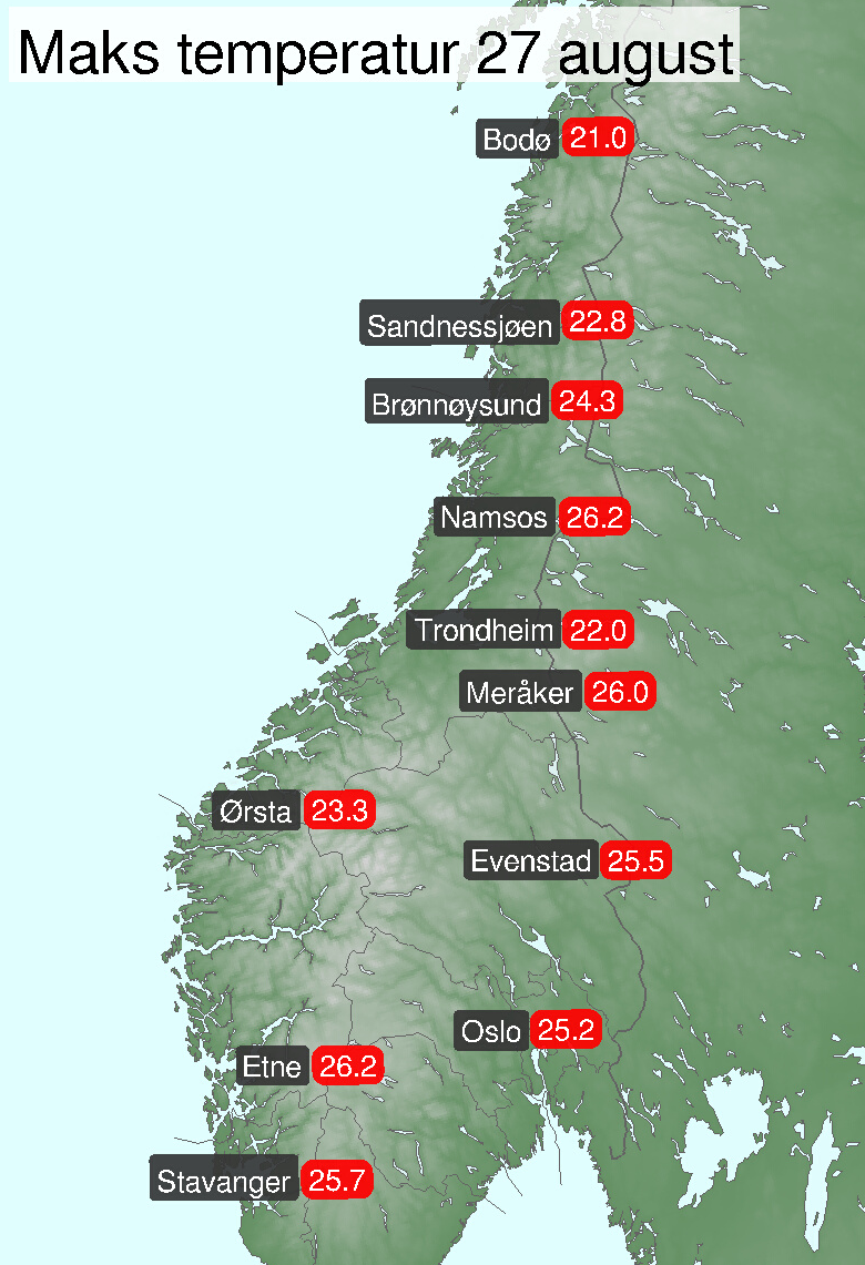 Makstemperatur 27 august